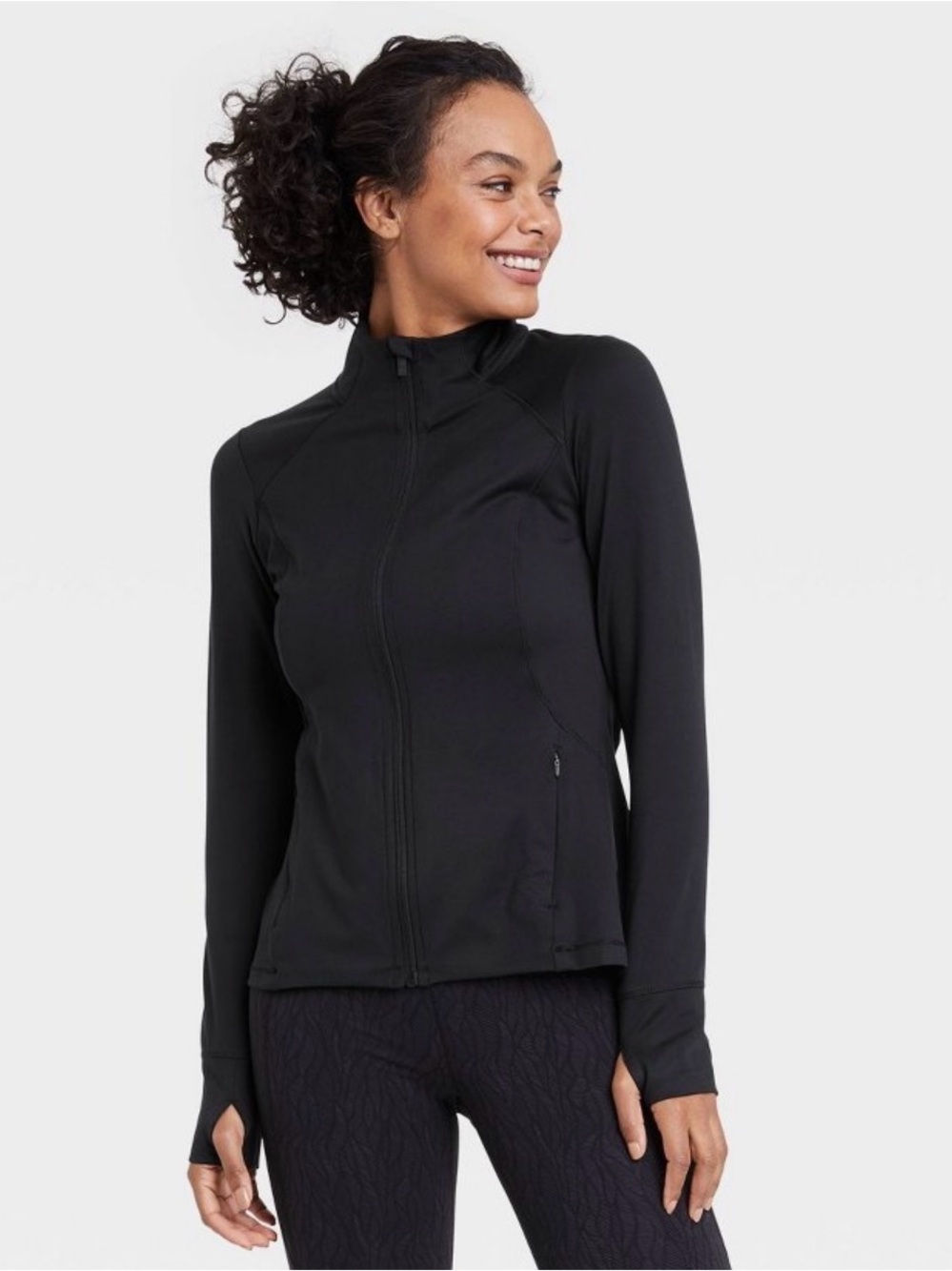 Women’s Full Zip Jacket - All In Motion Black Medium UPF 50+ Side Pockets